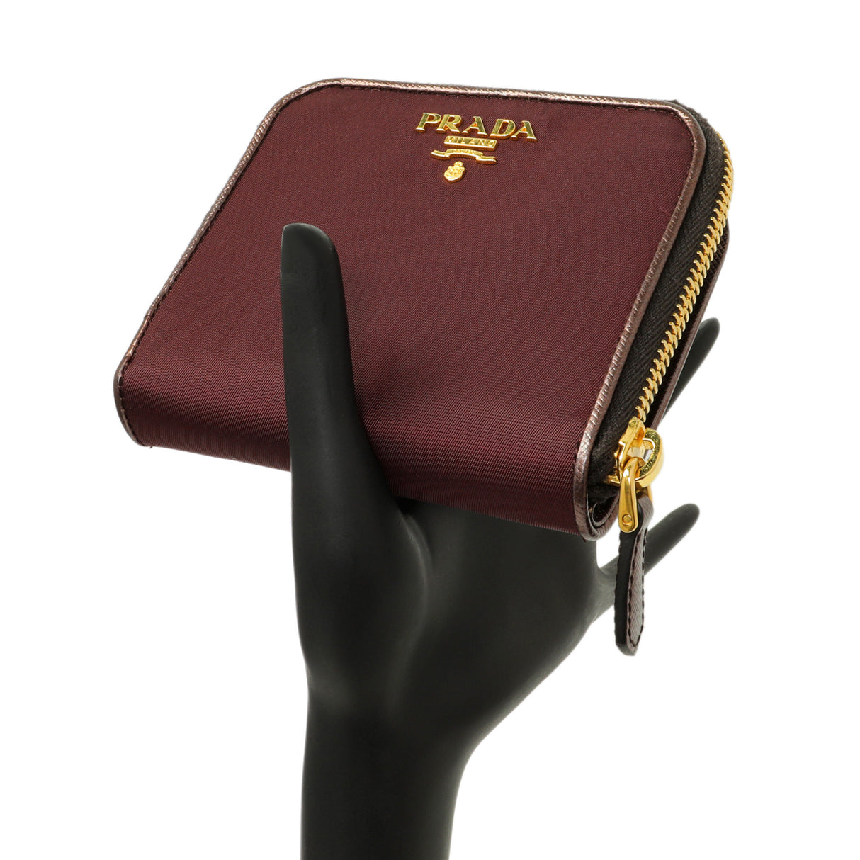 Prada Burgundy Nylon Compact Wallet Accessories Prada