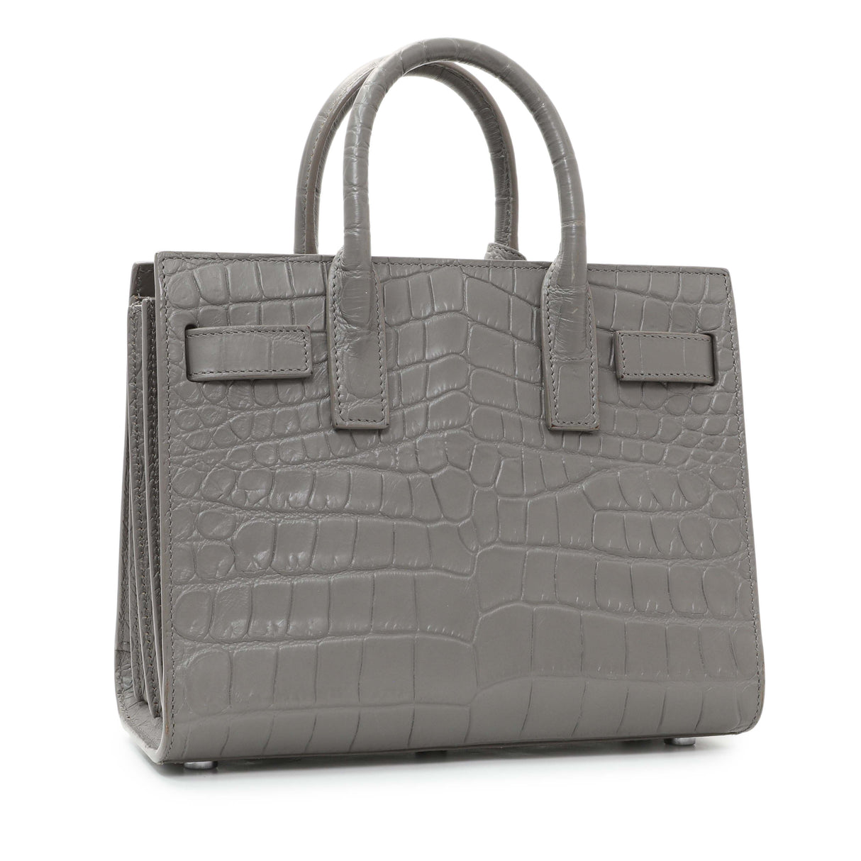 Saint Laurent Grey Calfskin Crocodile Embossed Nano Sac De Jour Handbags Saint Laurent