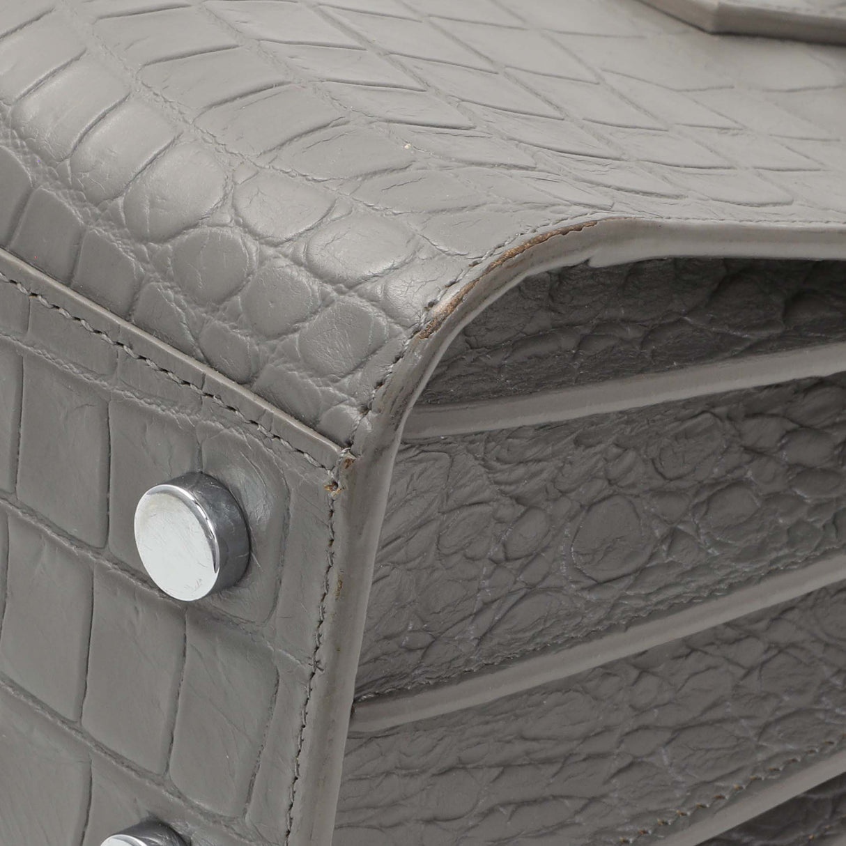 Saint Laurent Grey Calfskin Crocodile Embossed Nano Sac De Jour Handbags Saint Laurent