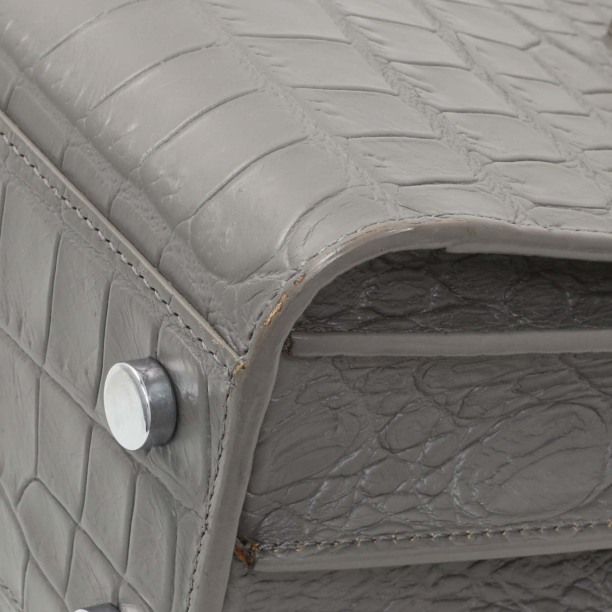 Saint Laurent Grey Calfskin Crocodile Embossed Nano Sac De Jour Handbags Saint Laurent