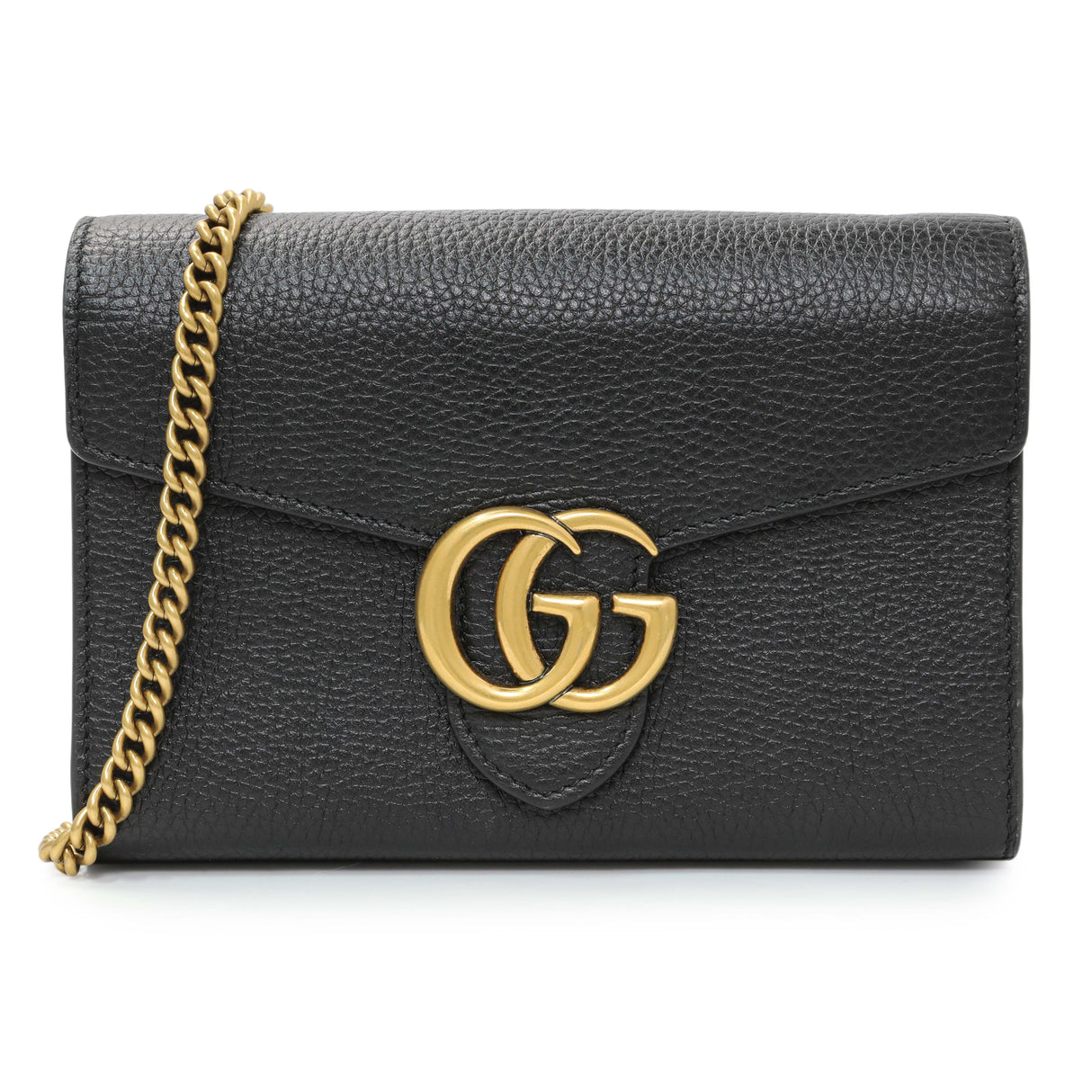 Gucci Black Calfskin GG Marmont Chain Wallet Handbags Gucci