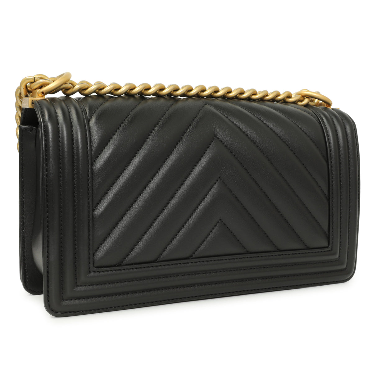 Chanel Black Calfskin Chevron Quilted Medium Boy Bag Handbags Chanel