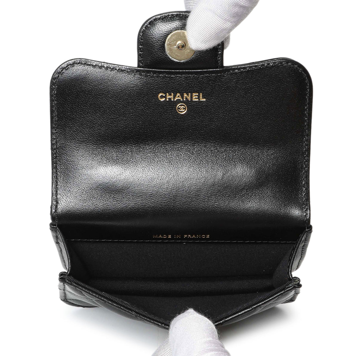 Chanel Black Lambskin Top Handle Flap Coin Purse With Chain Handbags Chanel