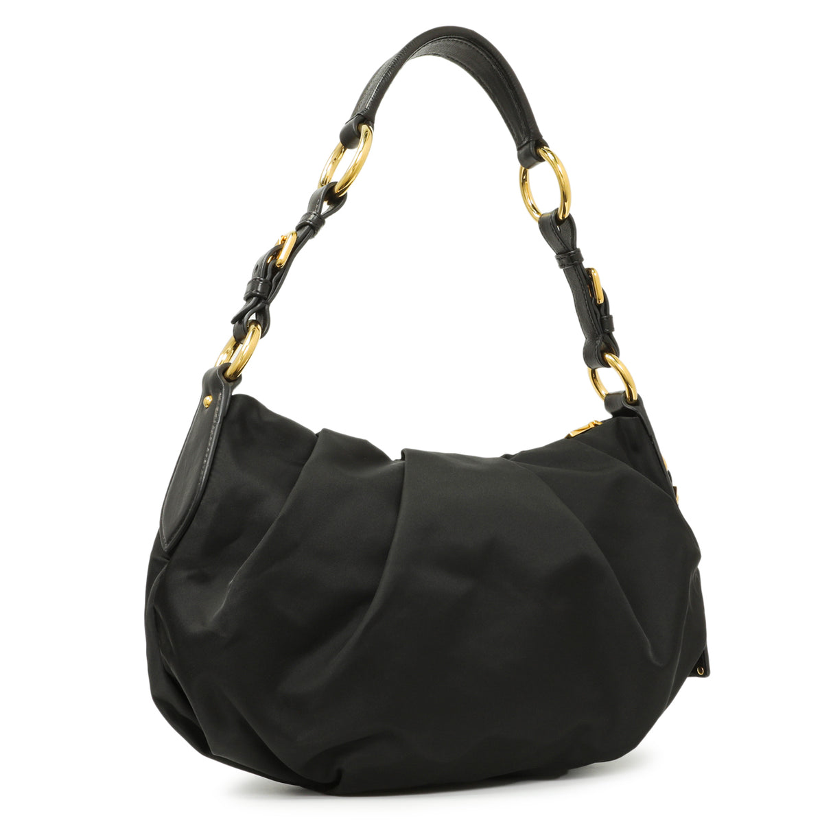 Prada Black Nylon Pleated Hobo Handbags Prada