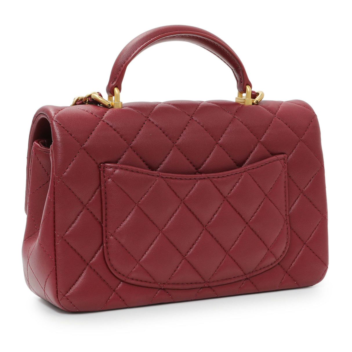 Chanel Burgundy Lambskin Quilted Mini Top Handle Rectangular Flap