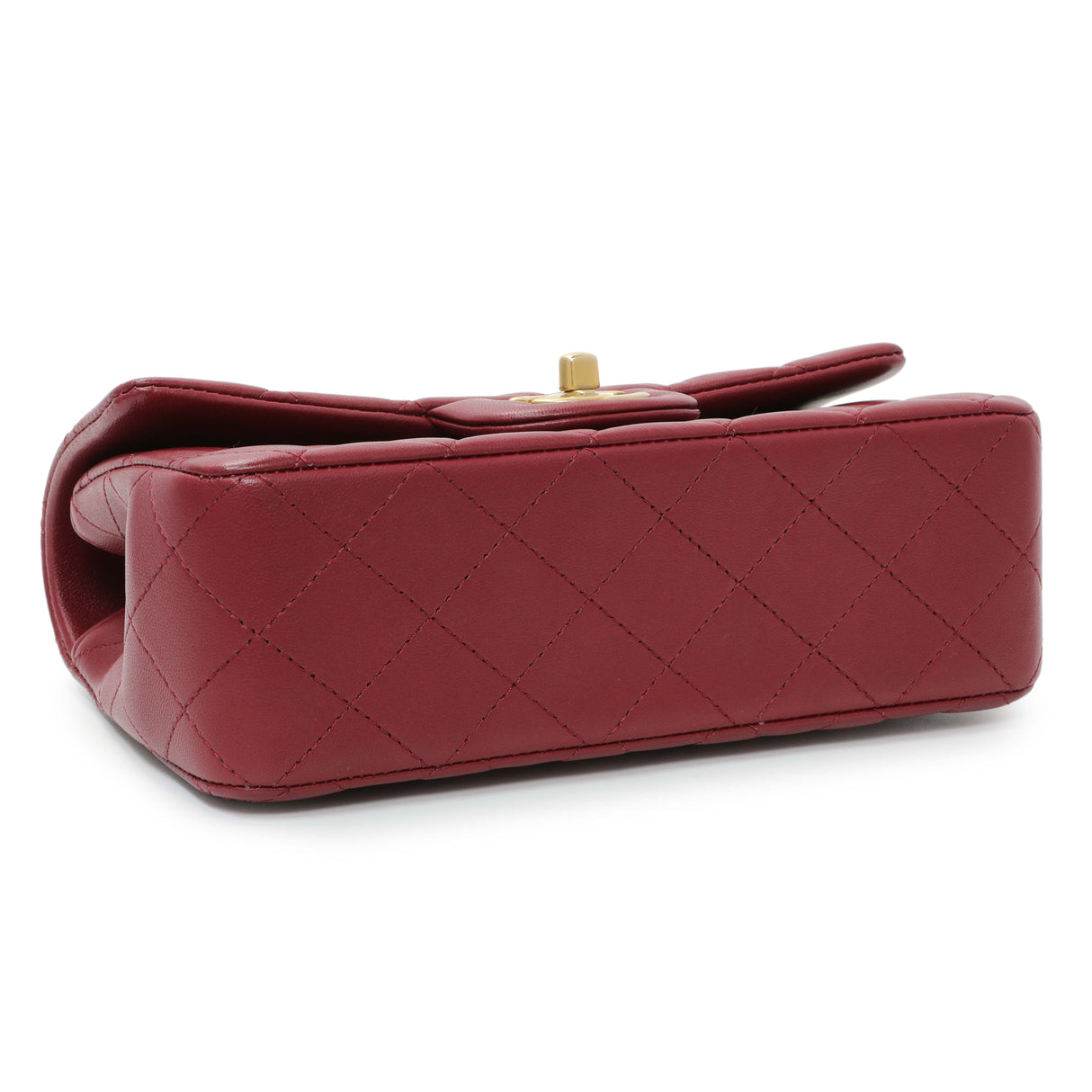 Chanel Burgundy Lambskin Quilted Mini Top Handle Rectangular Flap