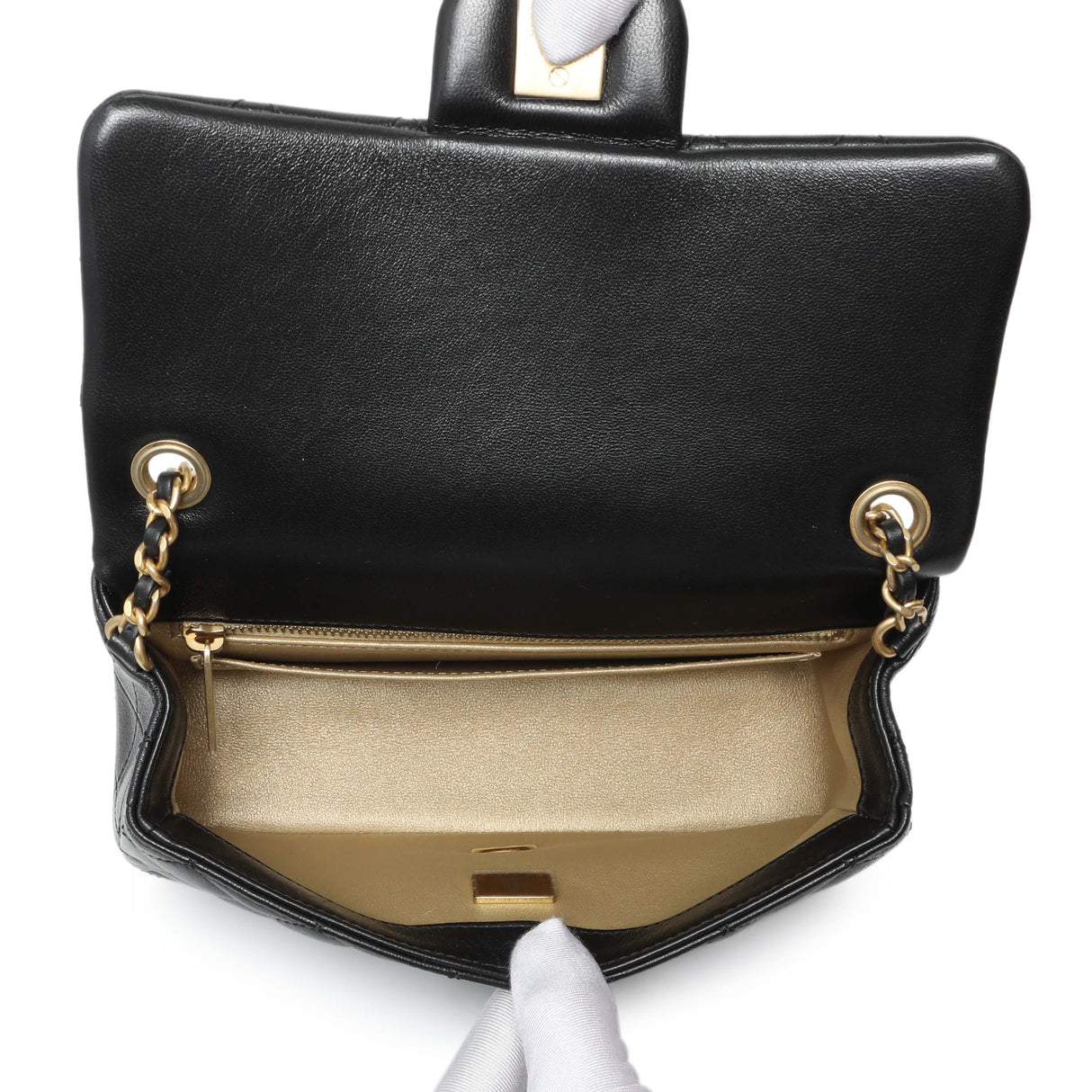 Chanel Black Lambskin Quilted Mini Rectangular Pearl Crush Flap Handbags Chanel