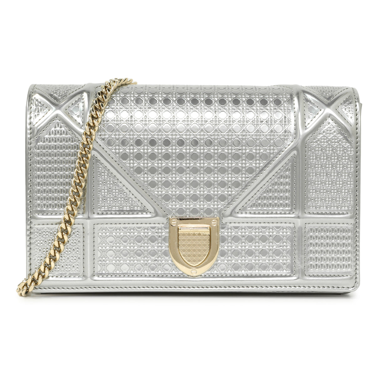 Christian Dior Silver Patent Micro-Cannage Diorama Wallet on Chain Handbags Christian Dior
