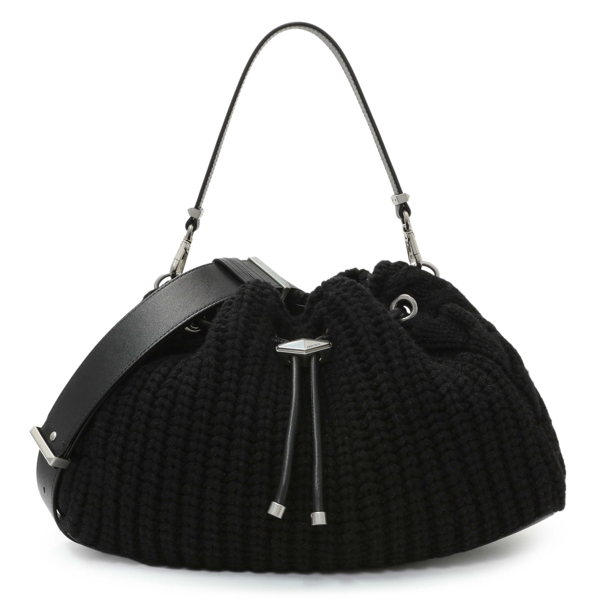 Jimmy Choo Black Knitted Medium Cinch Shoulder Bag Handbags Jimmy Choo