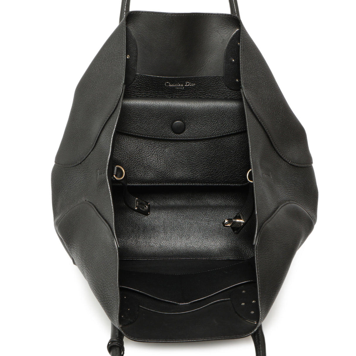 Christian Dior Black Grained Calfskin Large Open Bar Tote Handbags Christian Dior