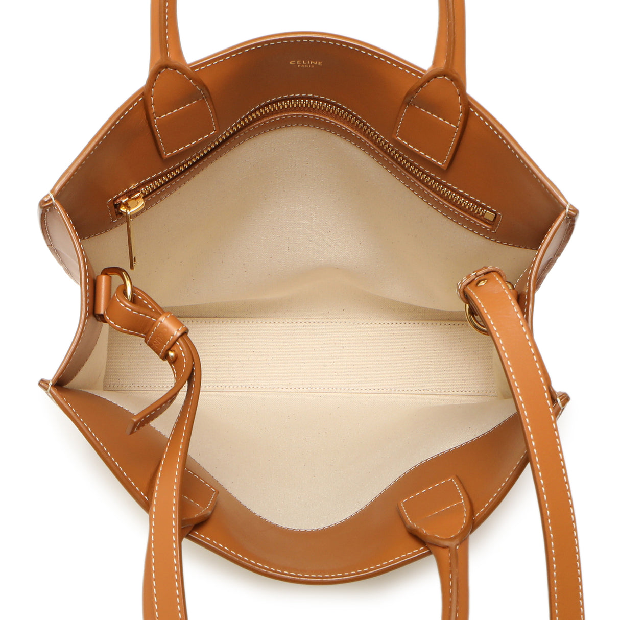 Celine Natural Tan Canvas Calfskin Logo Print Small Vertical Cabas Handbags Celine