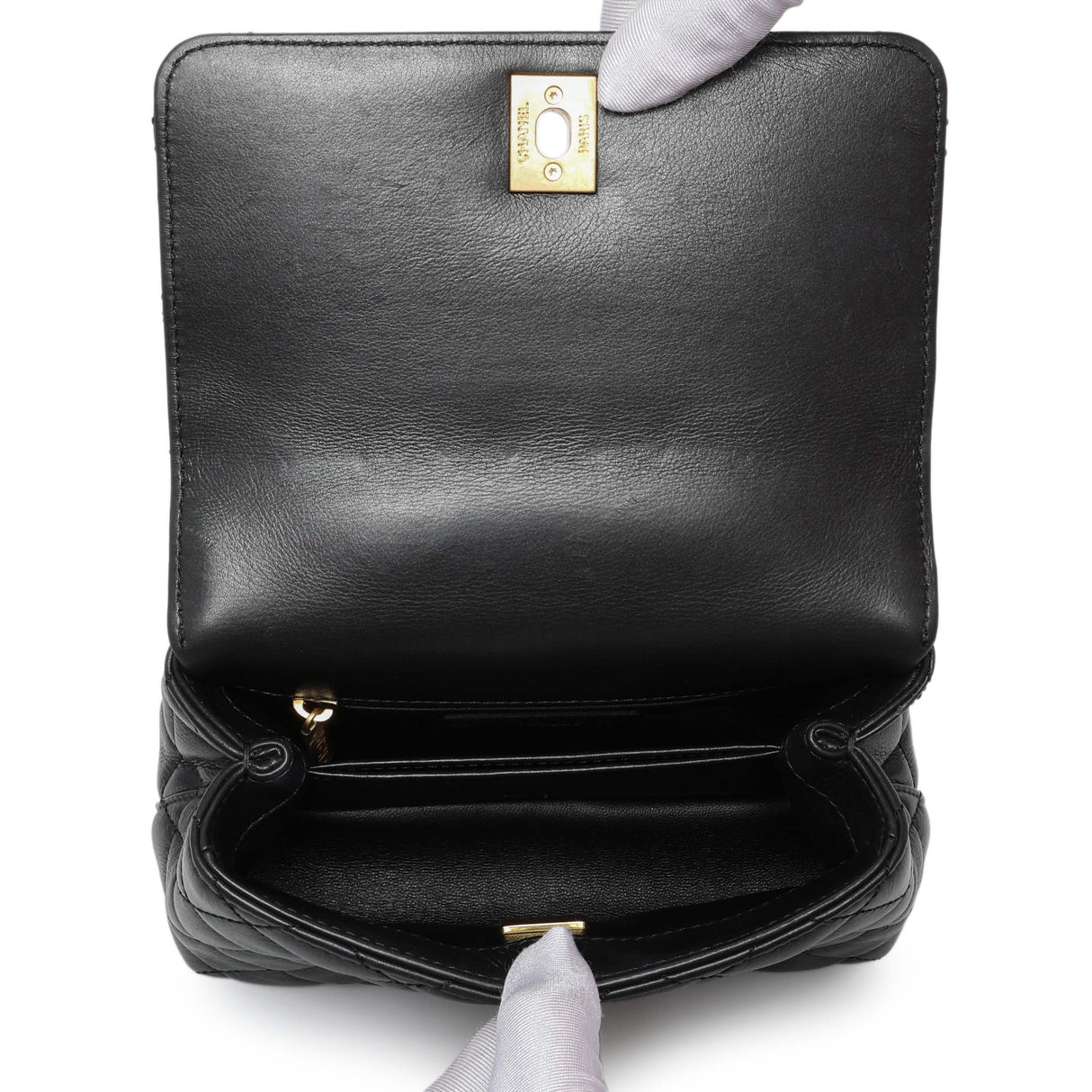 Chanel Black Quilted Goatskin Extra Mini Coco Handle Flap Handbags Chanel