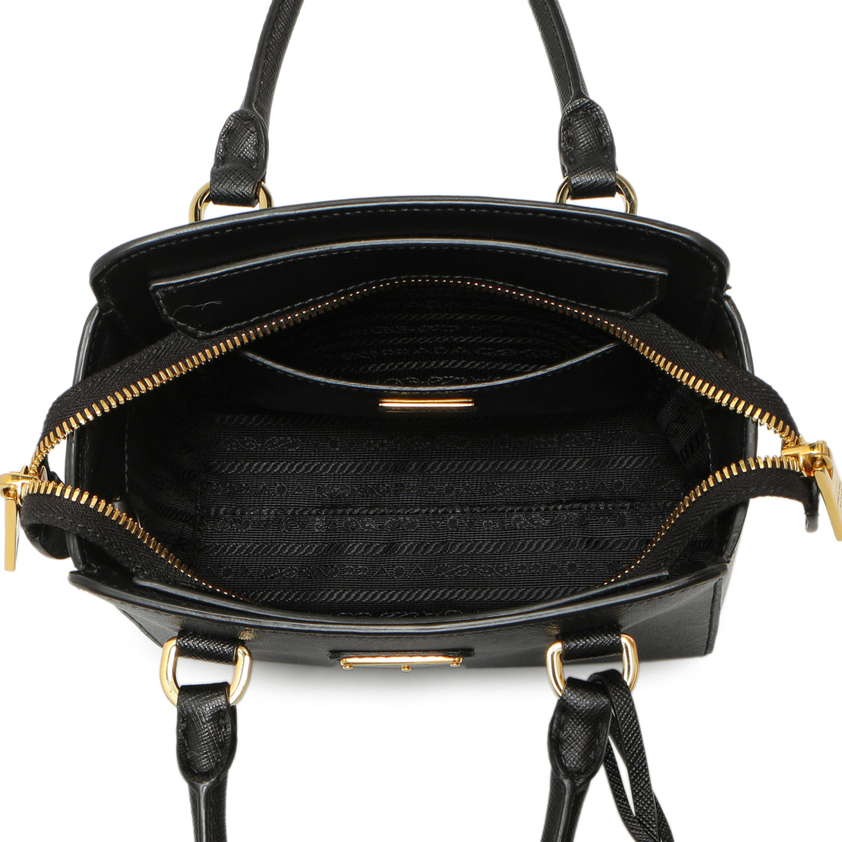 Prada Black Saffiano Soft Calf Mini Zipped Tote Handbags Prada