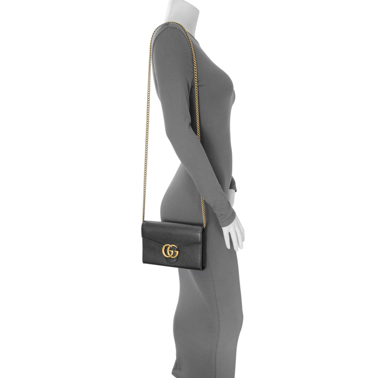 Gucci Black Calfskin GG Marmont Chain Wallet Handbags Gucci