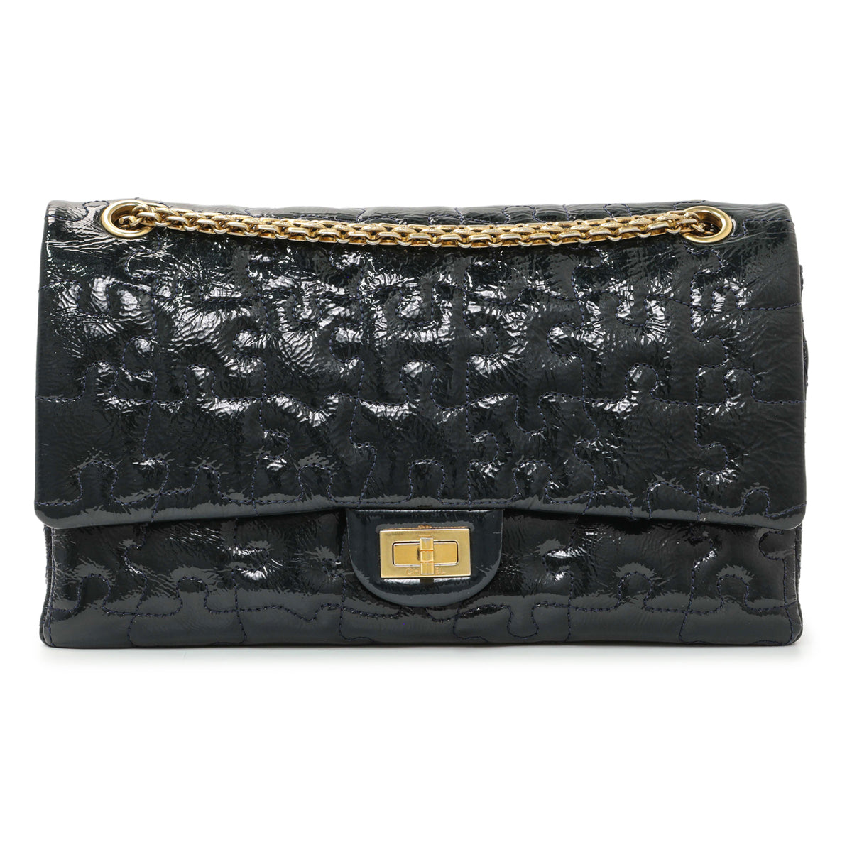 Chanel Navy Crackled Patent Puzzle Reissue 2.55 Double Flap 226 Handbags Chanel