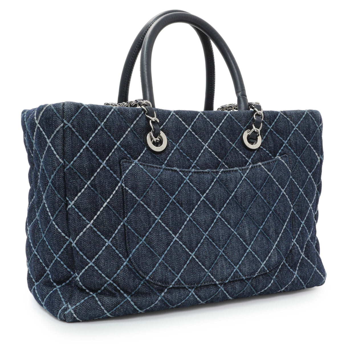 Chanel Blue Quilted Denim Coco Handle Shopping Tote Handbags Chanel