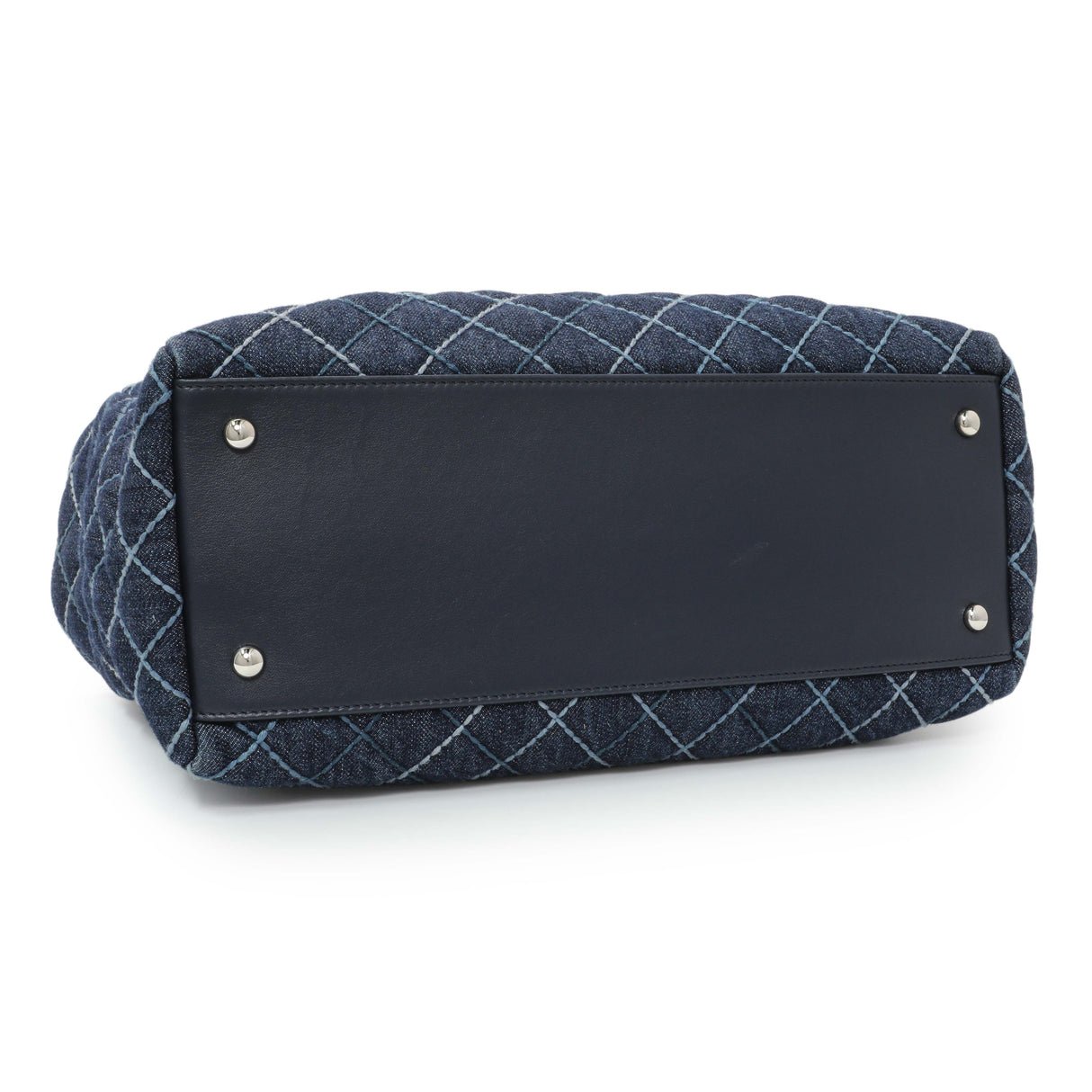 Chanel Blue Quilted Denim Coco Handle Shopping Tote Handbags Chanel