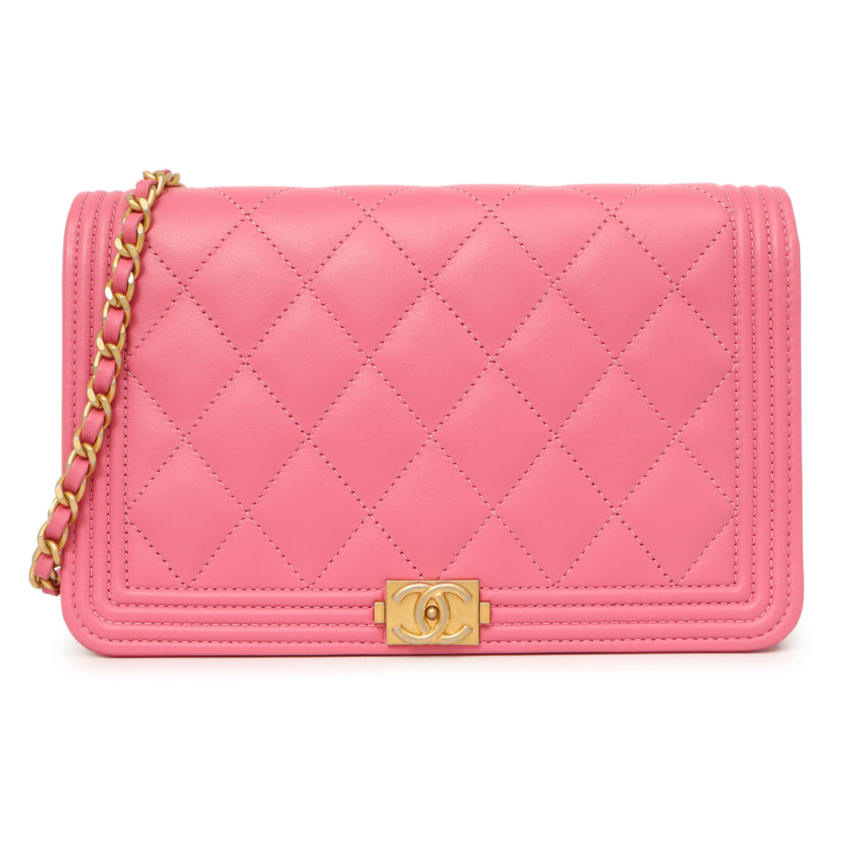 Chanel Pink Quilted Calfskin Boy Wallet on Chain Handbags Chanel