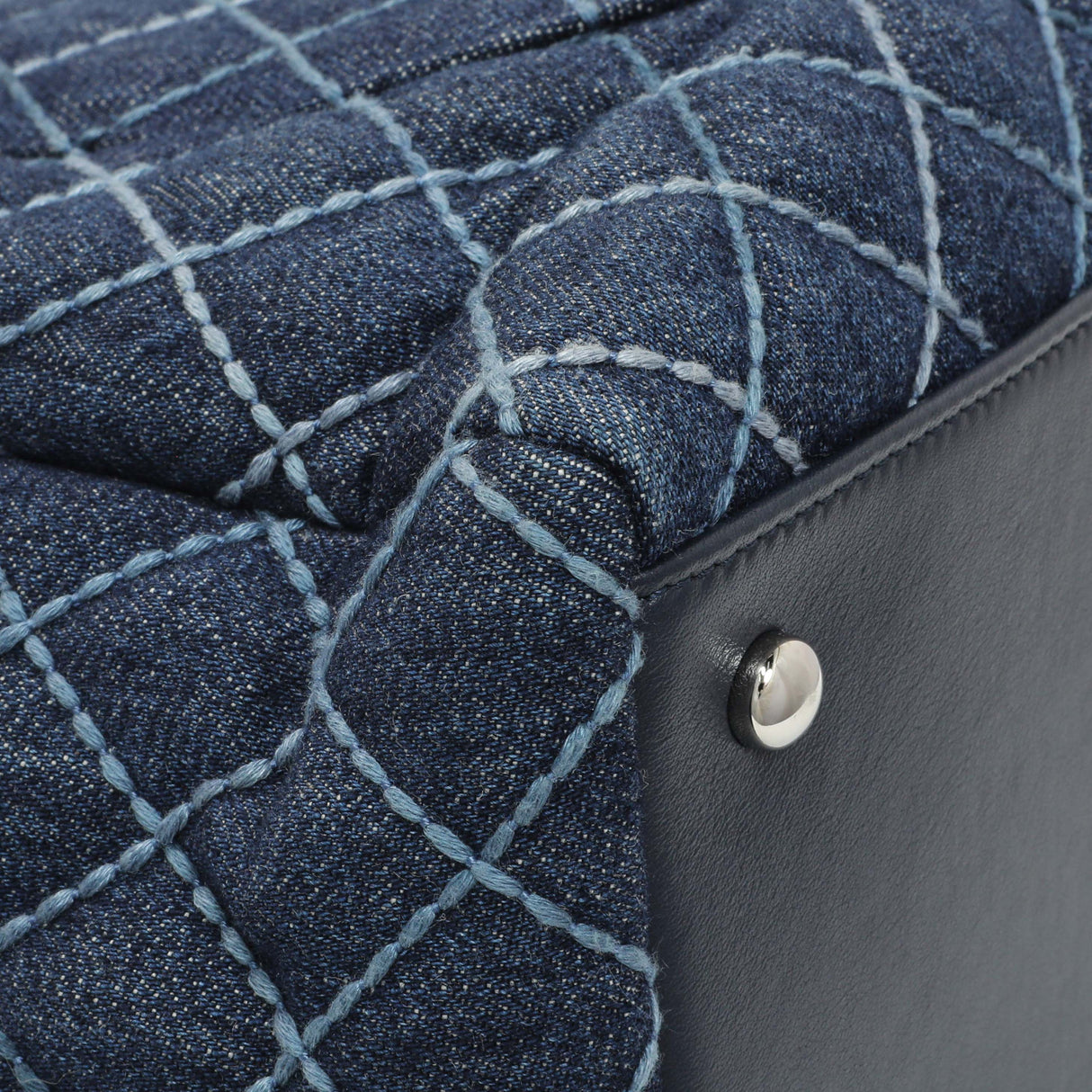 Chanel Blue Quilted Denim Coco Handle Shopping Tote Handbags Chanel