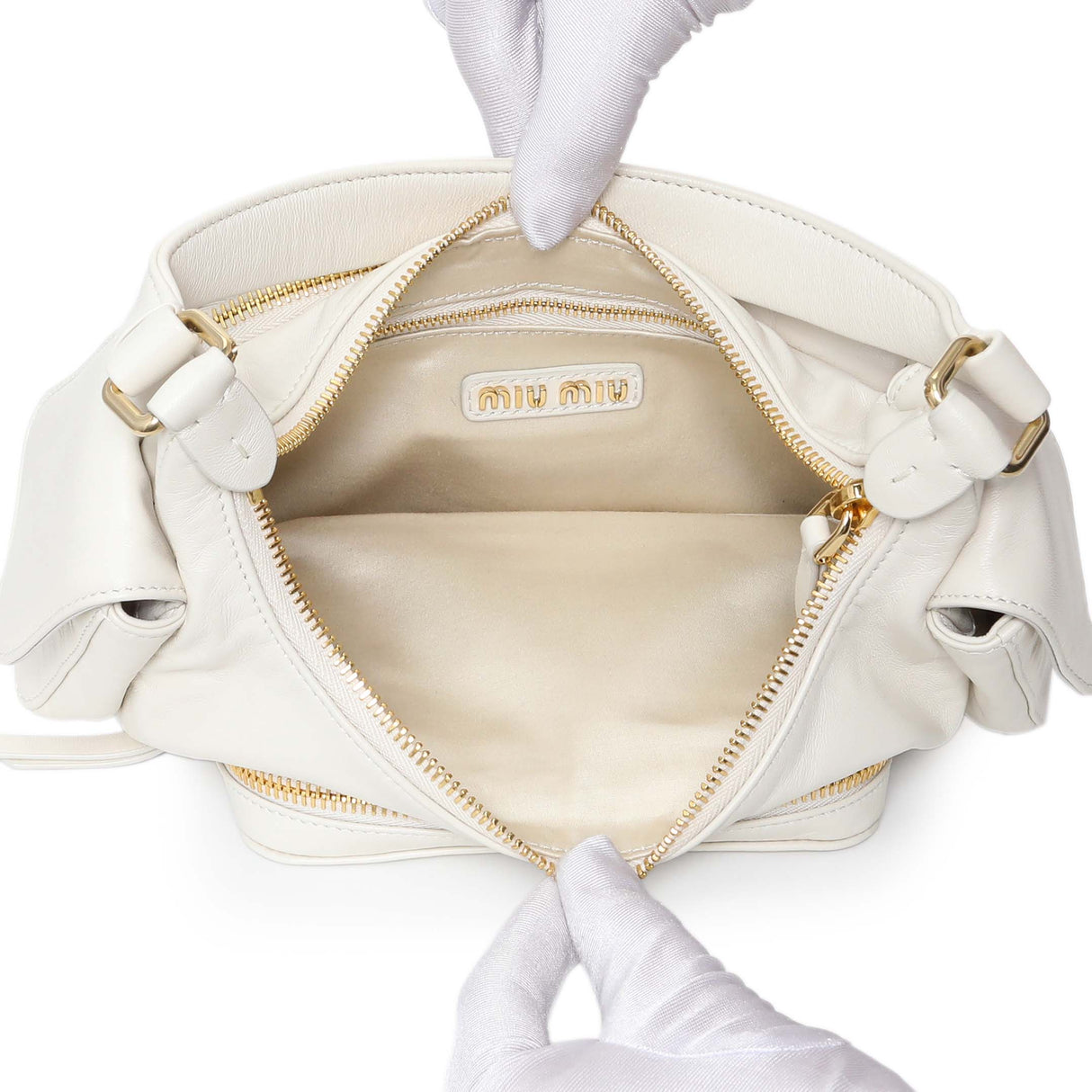 Miu Miu White Nappa Leather Multi Pocket Hobo Bag Handbags Miu Miu
