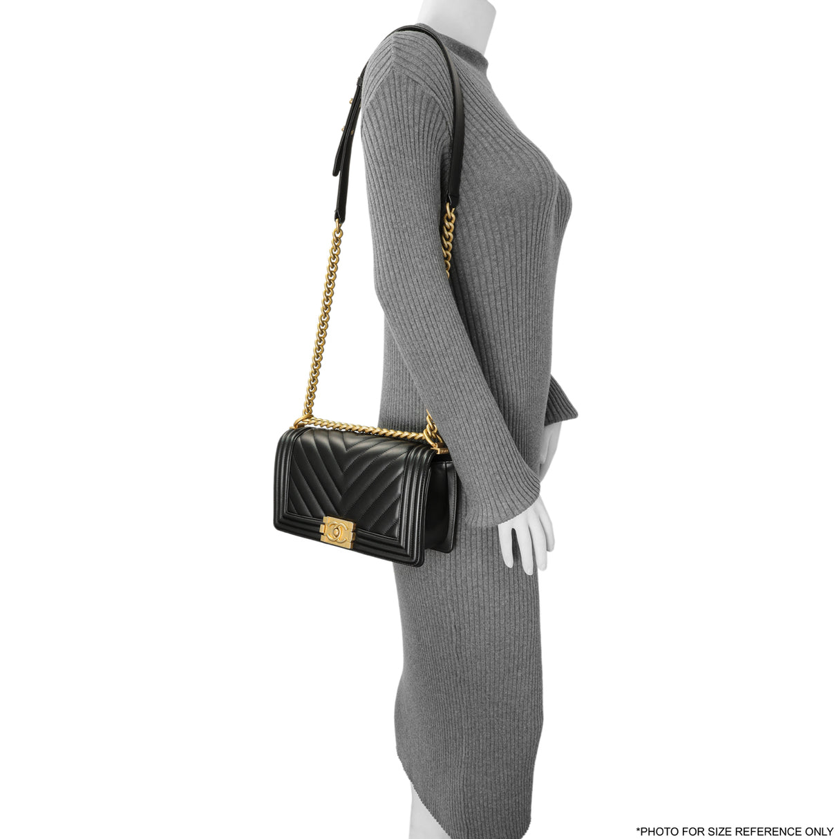 Chanel Black Calfskin Chevron Quilted Medium Boy Bag Handbags Chanel