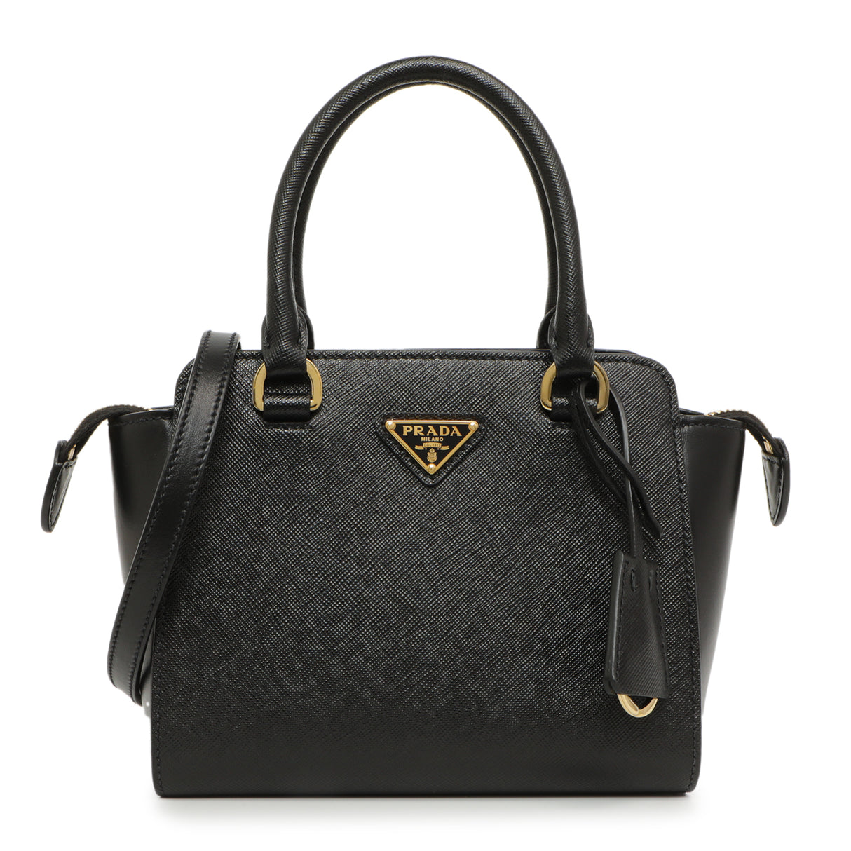 Prada Black Saffiano Soft Calf Mini Zipped Tote Handbags Prada