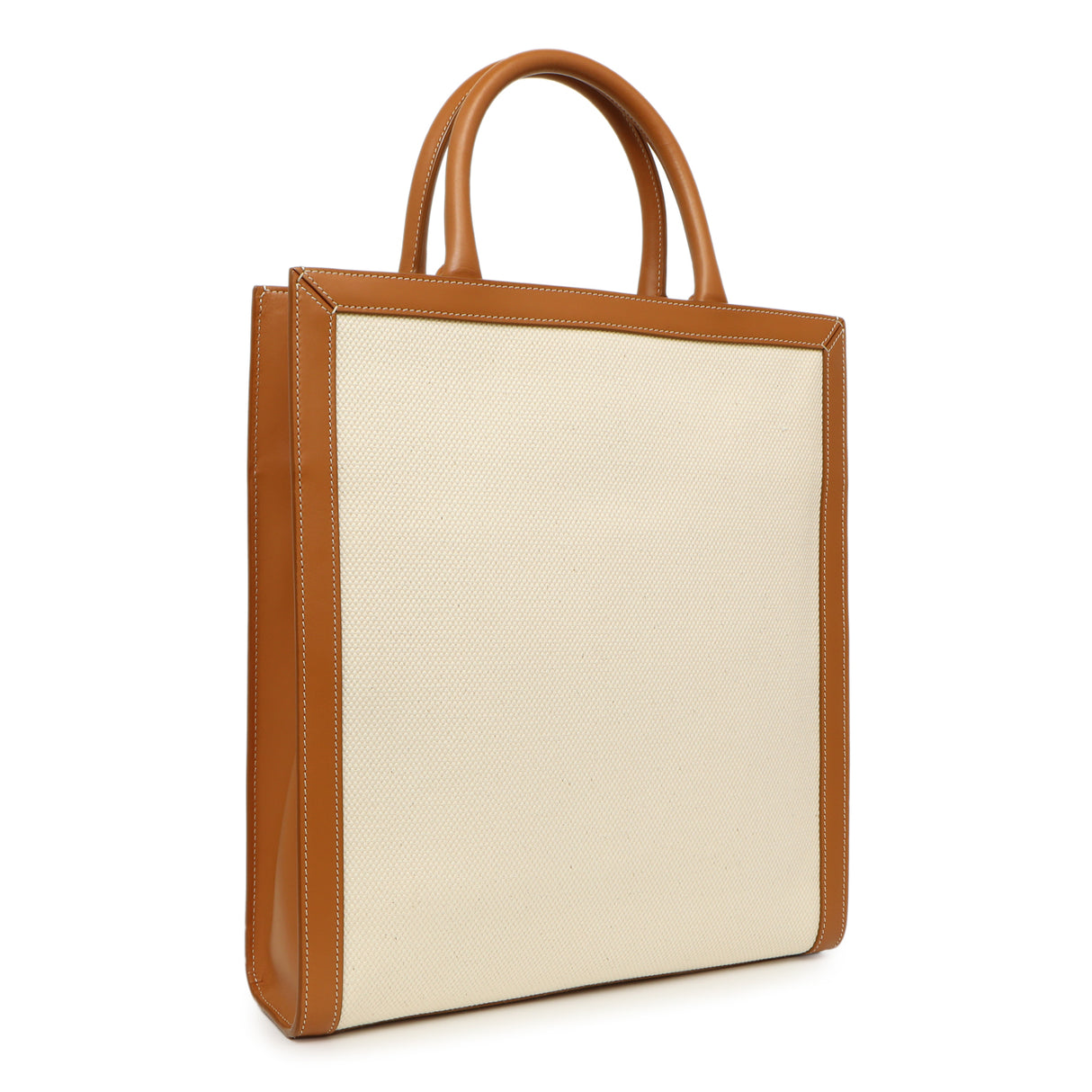 Celine Natural Tan Canvas Calfskin Logo Print Small Vertical Cabas Handbags Celine