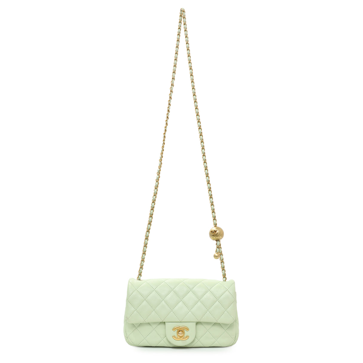 Chanel Green Quilted Lambskin Mini Pearl Crush Rectangular Flap Handbags Chanel
