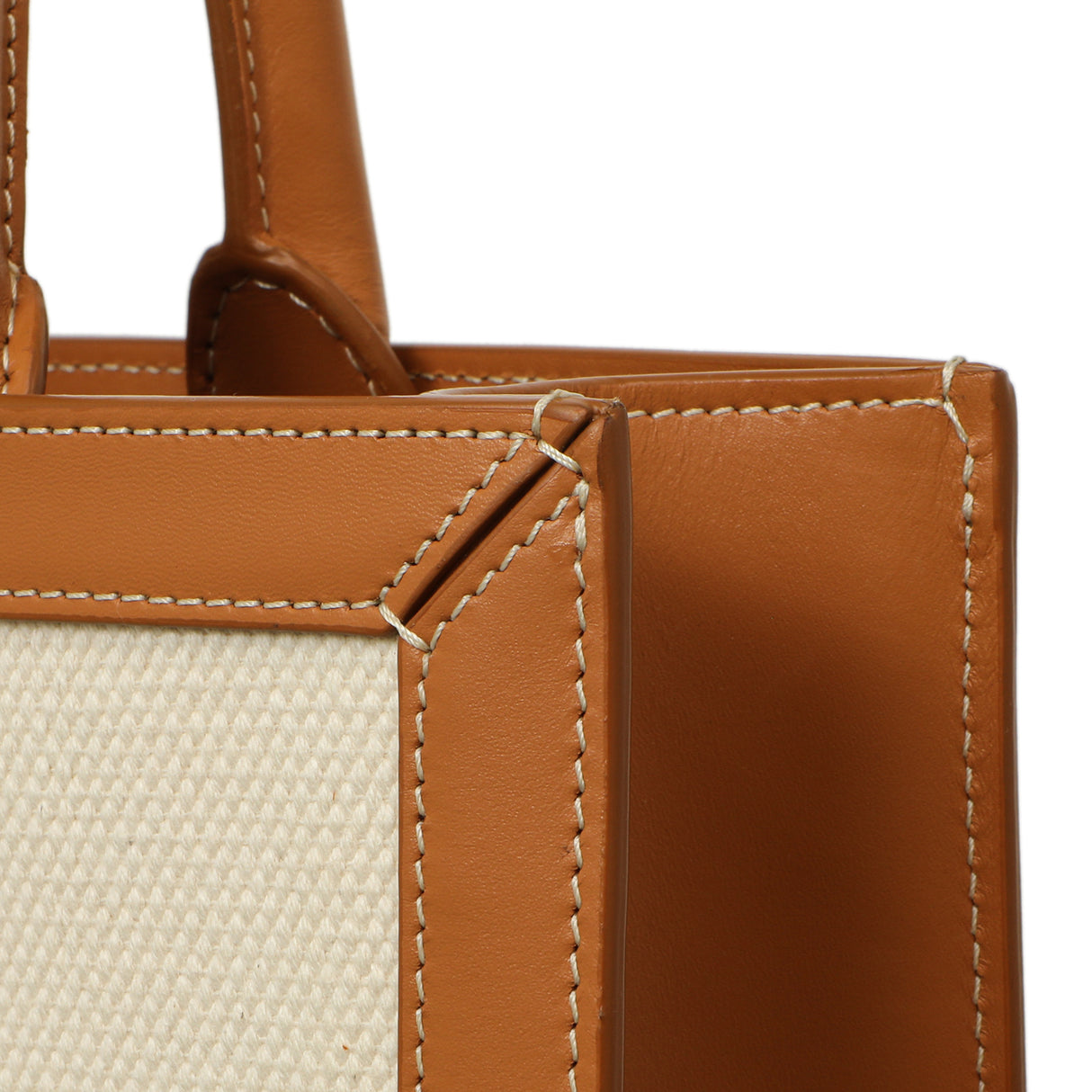 Celine Natural Tan Canvas Calfskin Logo Print Small Vertical Cabas Handbags Celine