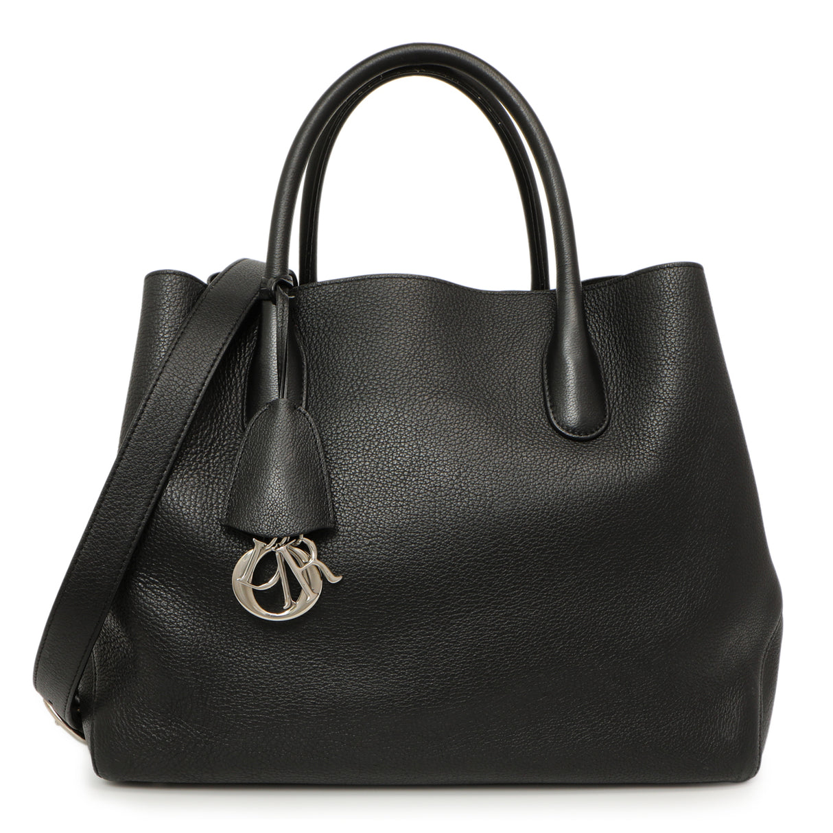 Christian Dior Black Grained Calfskin Large Open Bar Tote Handbags Christian Dior