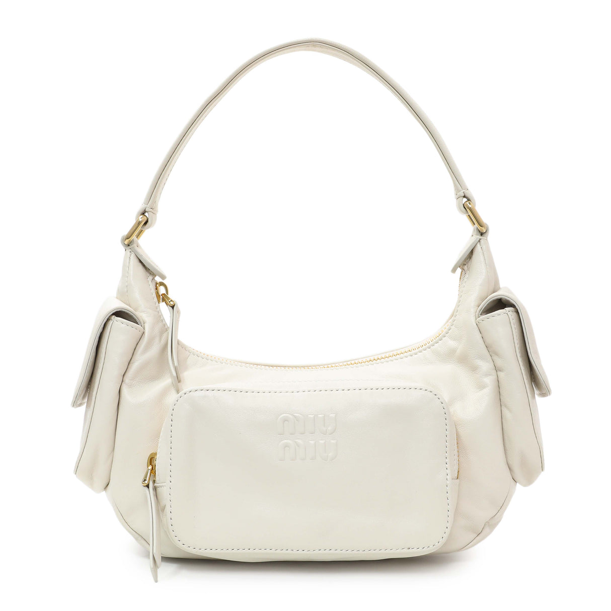 Miu Miu White Nappa Leather Multi Pocket Hobo Bag Handbags Miu Miu