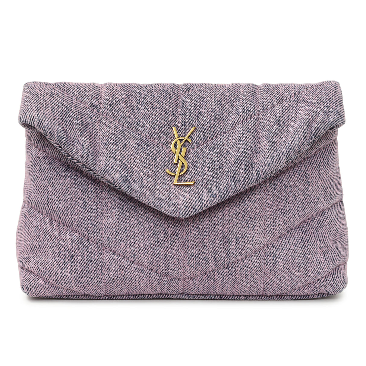 Saint Laurent Bleached Lilac Quilted Denim Loulou Puffer Monogram Clutch Handbags Saint Laurent