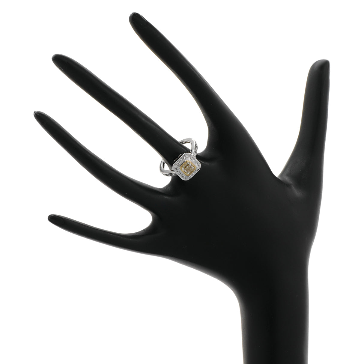 18K White Gold 0.78 Carat Fancy Intense Yellow Diamond Octagonal Ring Fine Jewellery Modaselle