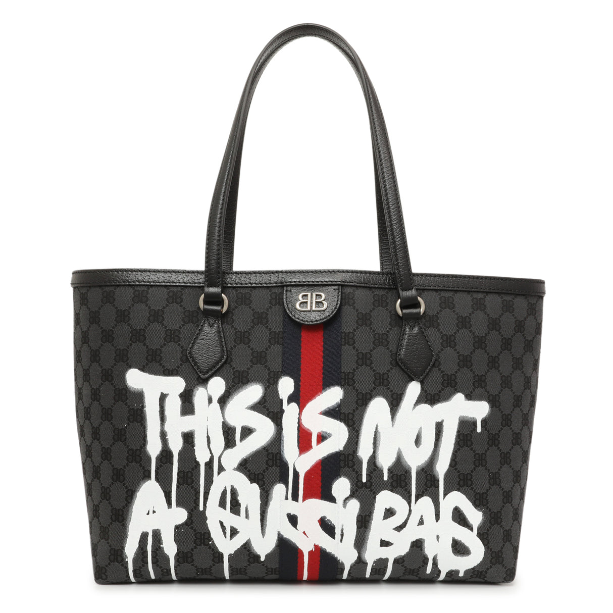Gucci X Balenciaga BB Monogram Web Graffiti Medium Ophidia Shopping Tote Handbags Gucci