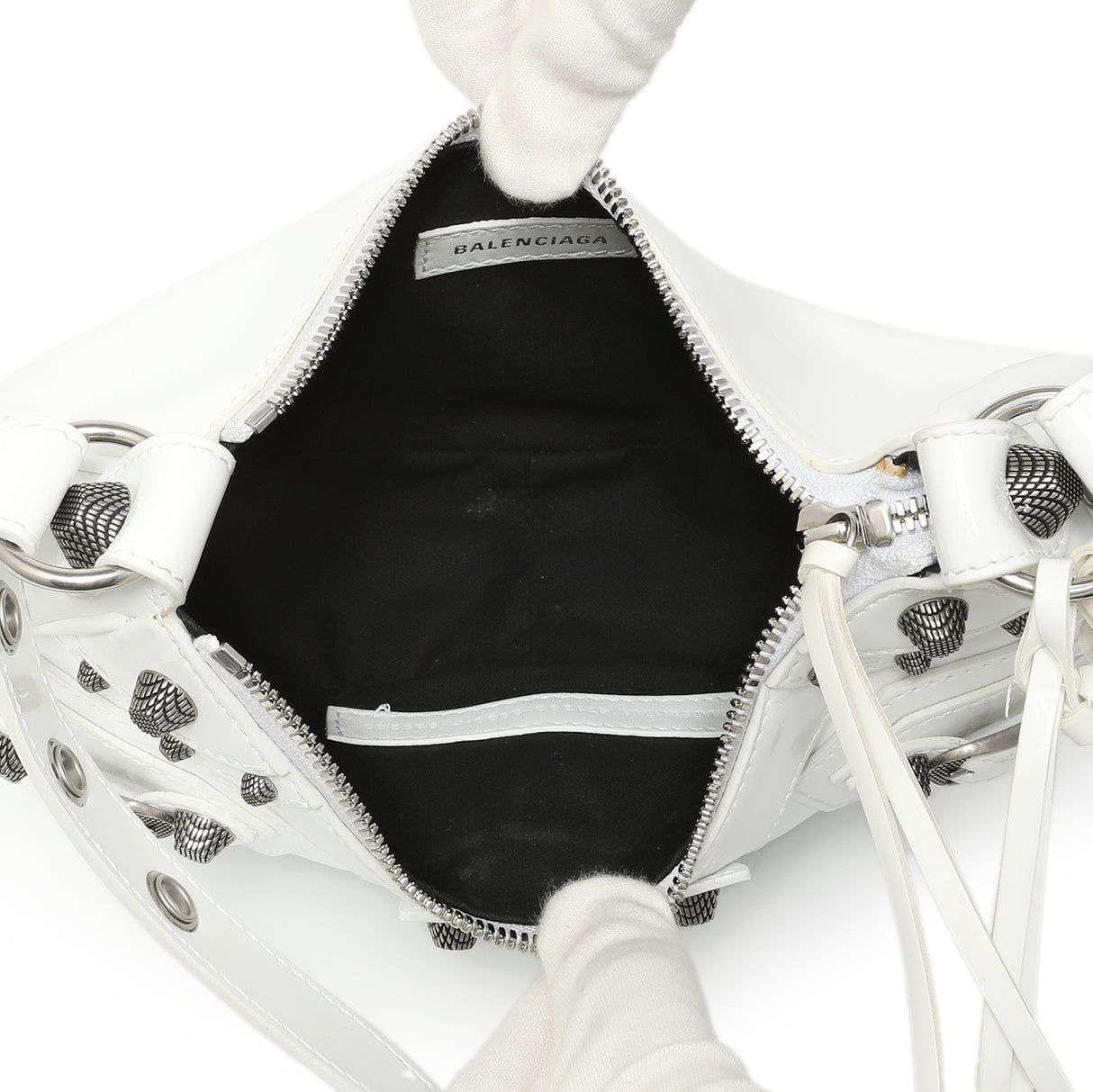 Balenciaga White Faux Patent Le Cagole Shoulder Bag XS Handbags Balenciaga