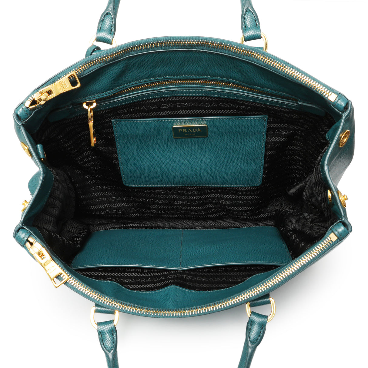 Prada Teal Saffiano Lux Galleria Front Pocket Tote Handbags Prada