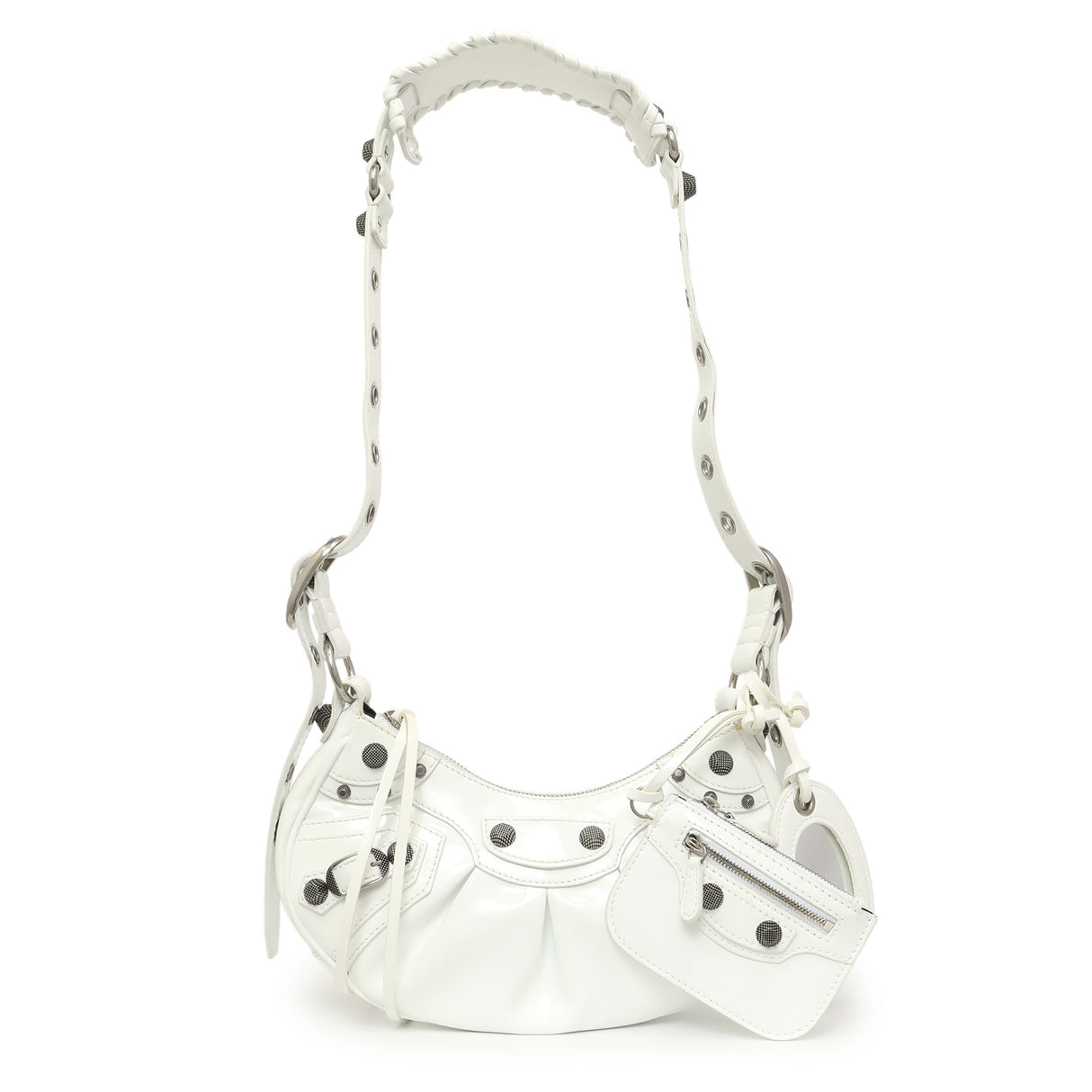 Balenciaga White Faux Patent Le Cagole Shoulder Bag XS Handbags Balenciaga