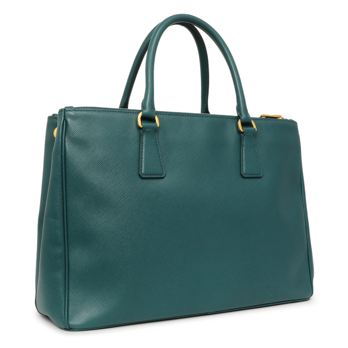 Prada Teal Saffiano Lux Galleria Front Pocket Tote Handbags Prada