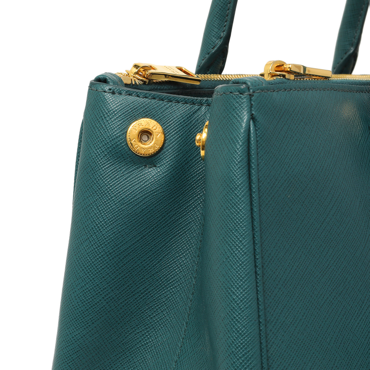 Prada Teal Saffiano Lux Galleria Front Pocket Tote Handbags Prada