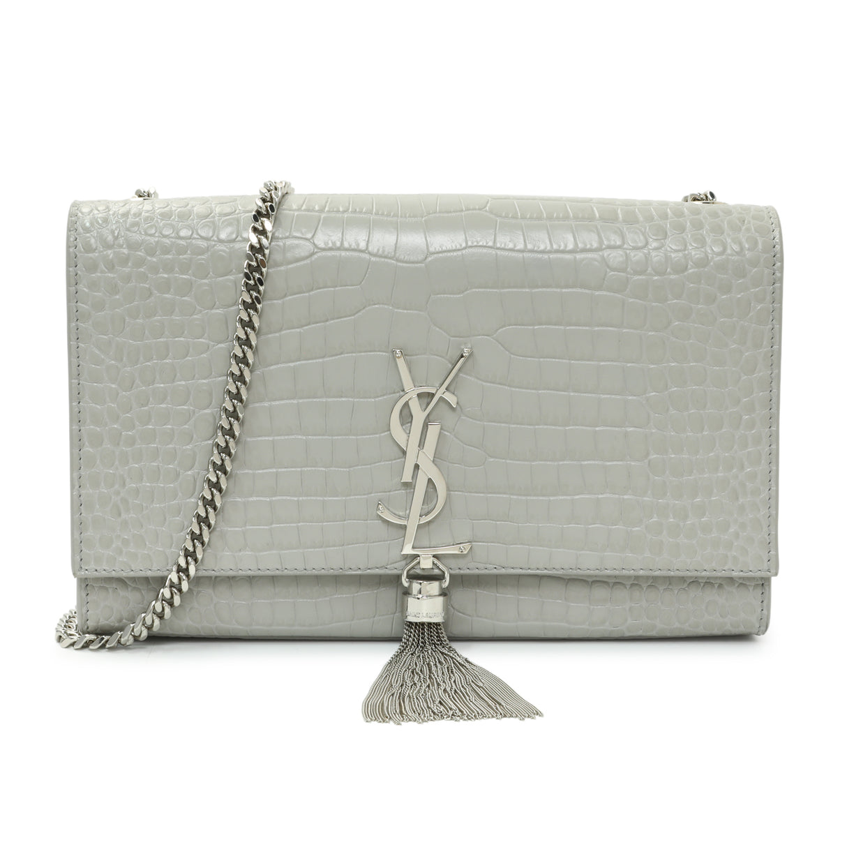 Saint Laurent Crocodile Embossed Calfskin Medium Monogram Kate Tassel Satchel Handbags Saint Laurent