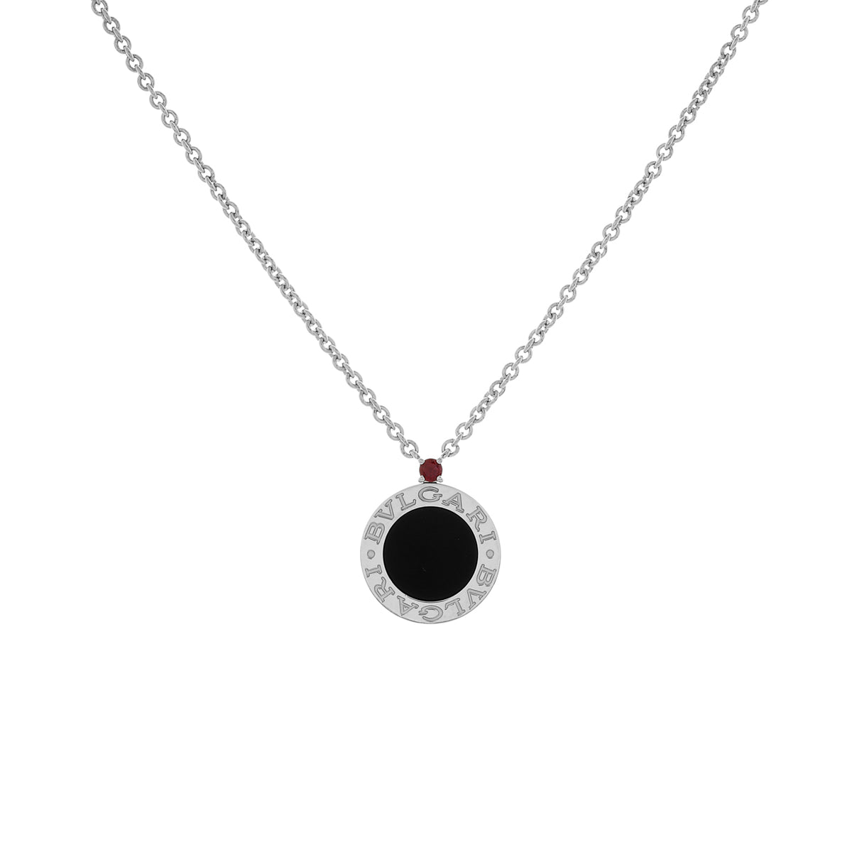 Bulgari Sterling Silver Onyx Ruby Save the Children Pendant Necklace Designer Jewellery Bulgari