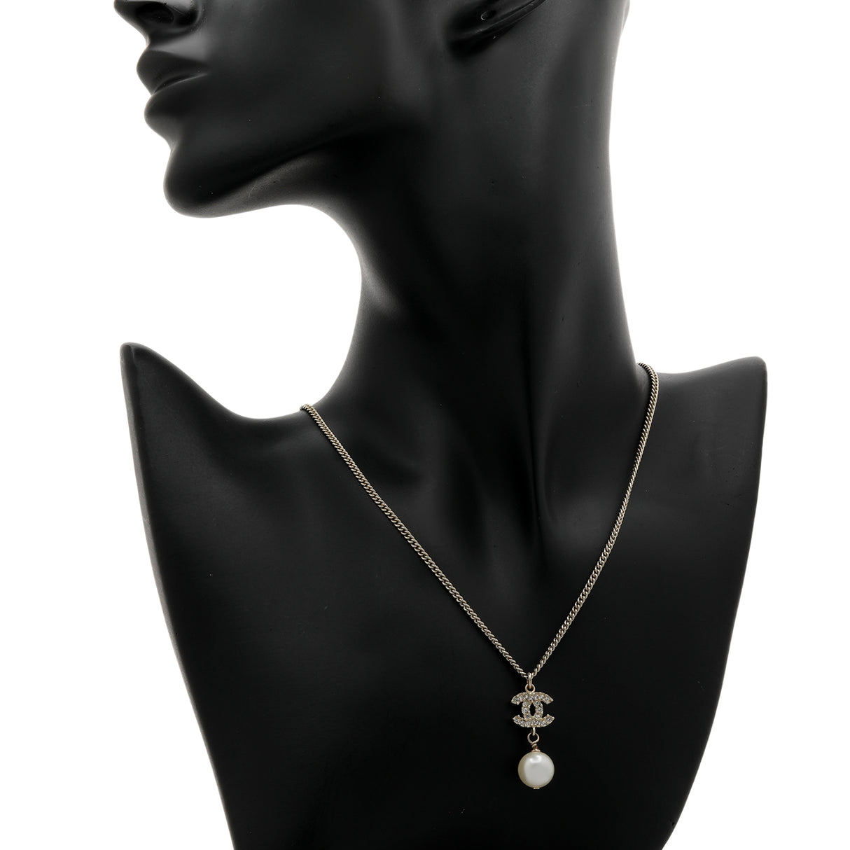 Chanel Pearl Crystal CC Drop Pendant Necklace Designer Jewellery Chanel