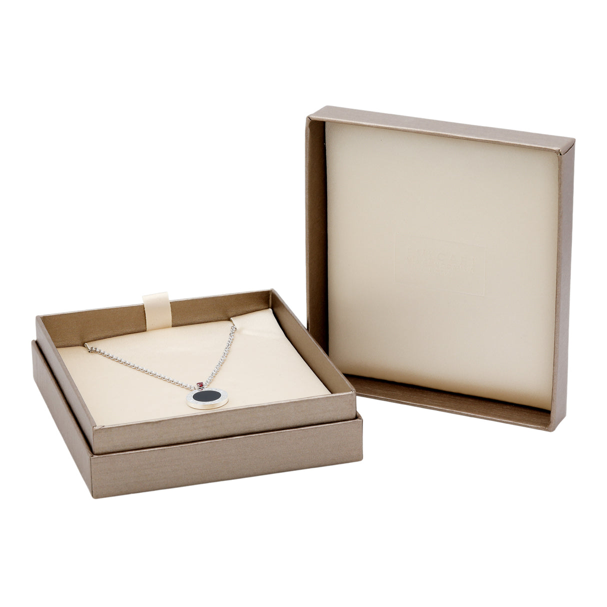 Bulgari Sterling Silver Onyx Ruby Save the Children Pendant Necklace Designer Jewellery Bulgari