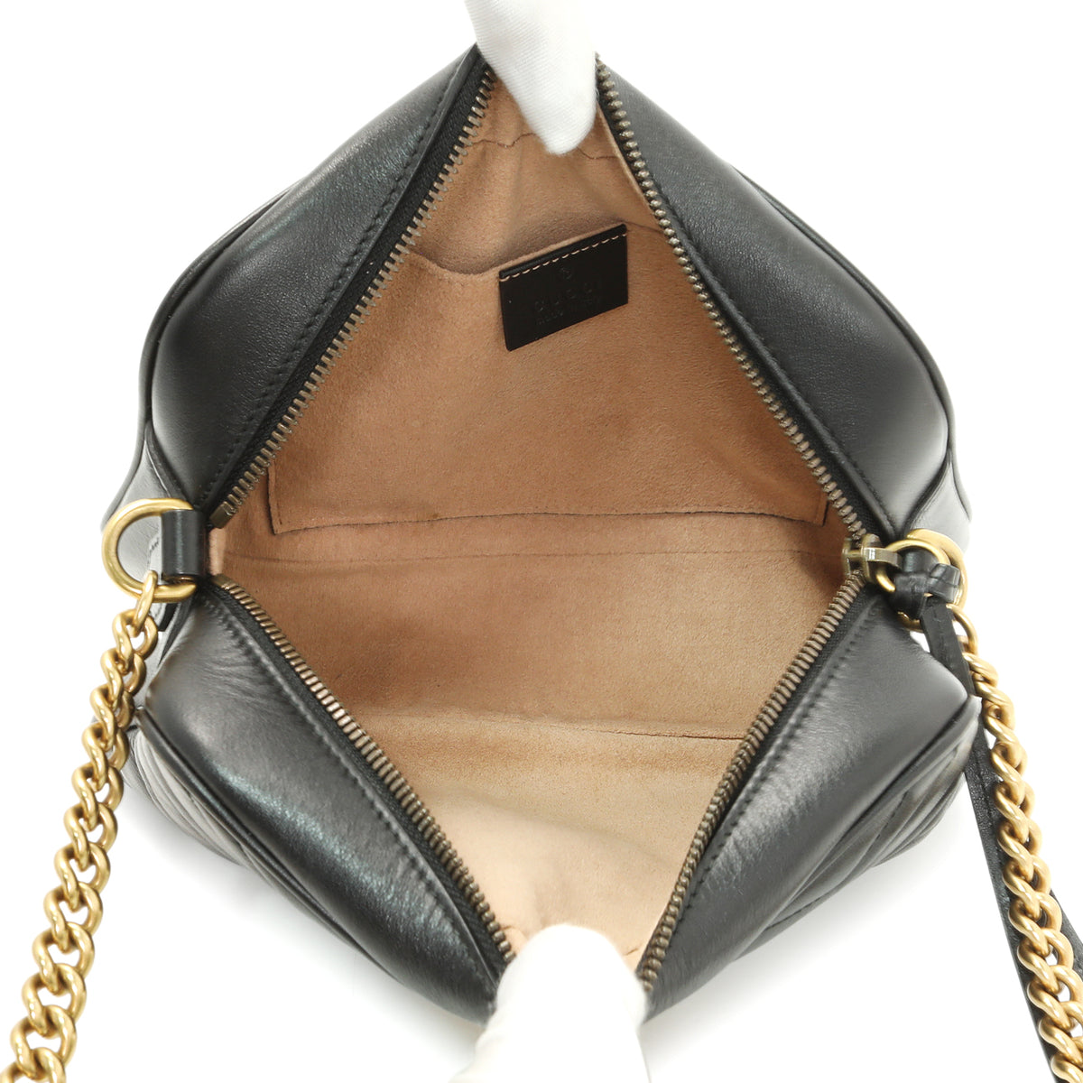 Gucci Black Calfskin Matelasse Small GG Marmont Chain Shoulder Bag Handbags Gucci