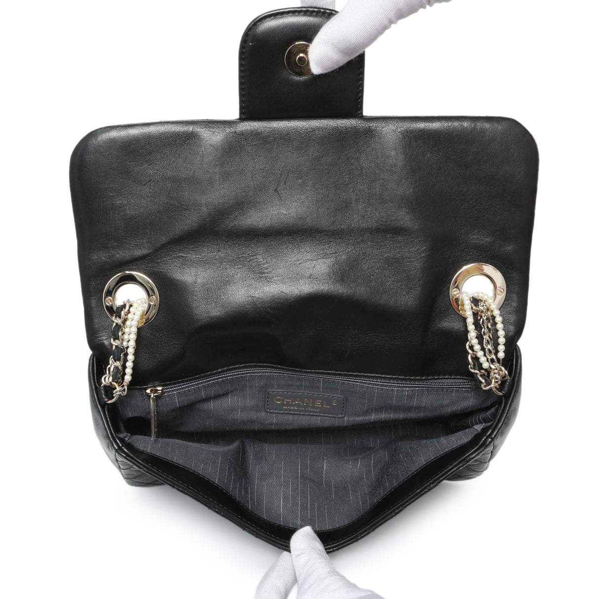 Chanel Black Lambskin Quilted Medium Westminster Pearl Flap Handbags Chanel