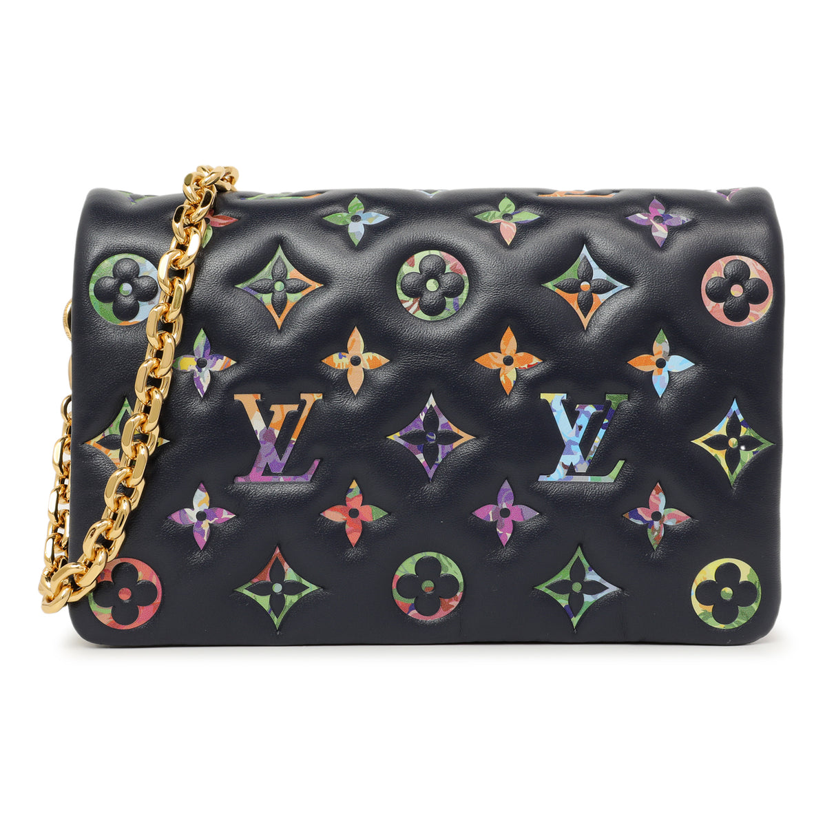 Louis Vuitton Navy LV Garden Embossed Lambskin Pochette Coussin Handbags Louis Vuitton