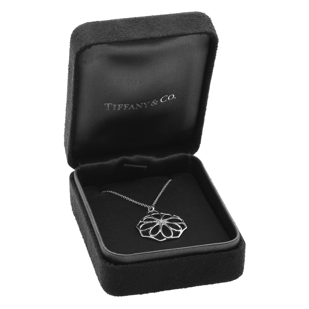 Tiffany & Co. 18K White Gold Diamond Floral Pendant Necklace Designer Jewellery Tiffany and Co