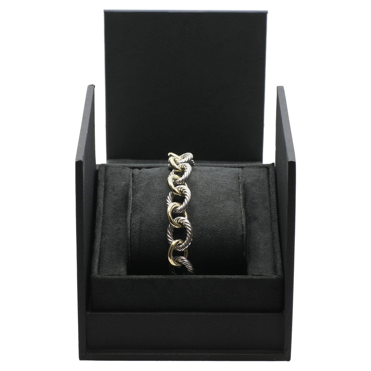 David Yurman Sterling Silver 18K Yellow Gold 12mm Oval Link Chain Bracelet Designer Jewellery David Yurman