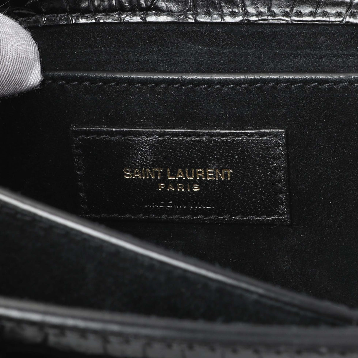 Saint Laurent Black Crocodile Embossed Calfskin Medium Monogram Sunset Handbags Saint Laurent