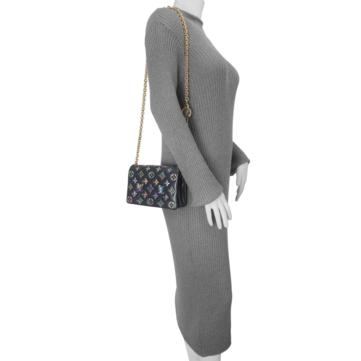 Louis Vuitton Navy LV Garden Embossed Lambskin Pochette Coussin Handbags Louis Vuitton